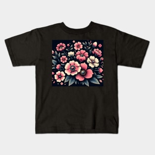 Pink Floral Illustration Kids T-Shirt